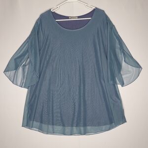 Sese Code Top 3XL‎ Mesh Flutter Short Sleeve Stretch Lined Flowy Blouse 3X XXXL